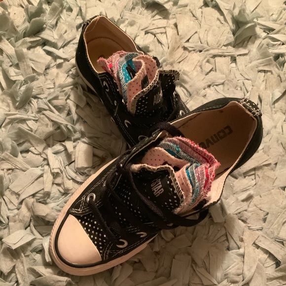LAST CHANCE Black polka dot multi tongue Converse All Star sz6 - Picture 1 of 4
